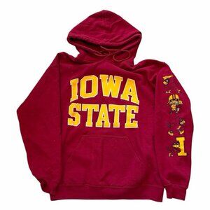 Iowa State University Cyclones Hoodie Red Mascot Graphic Sleeve NCAA Pullover